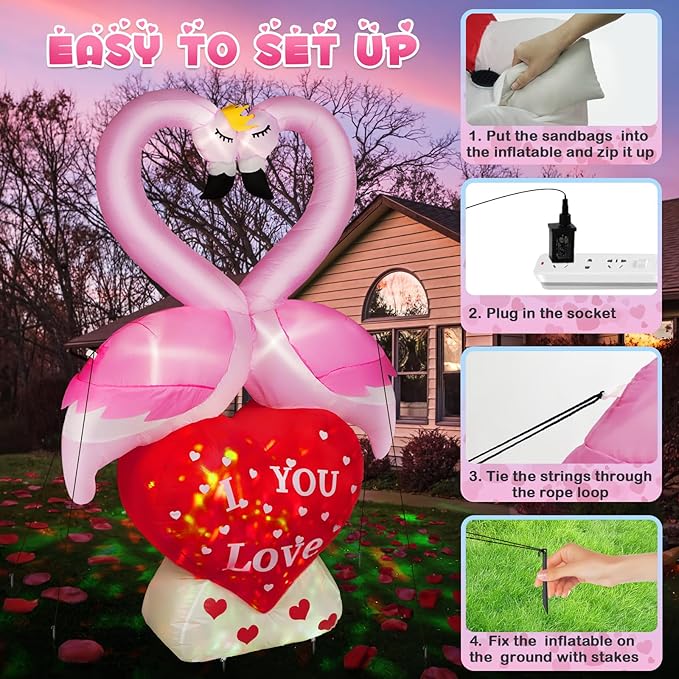 6FT Valentines Day Inflatables Couple's Swan with Love Heart, LED Lighted Valentines Blow up Yard Decorations, Romantic Valentines Day Decor for Party Anniversary Wedding Propose Garden Lawn