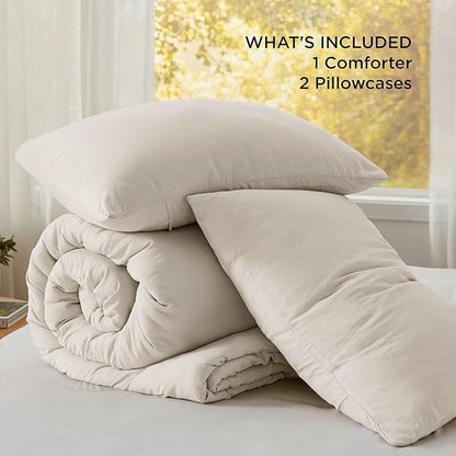 Bedsure Queen Size Comforter Set, Sand Soft Prewashed Bedding for All Seasons, 3 Pieces GentleSoft™ Warm Down Alternative Bed Set, 1 Lightweight Comforter (90"x90") and 2 Pillowcases (20"x26")