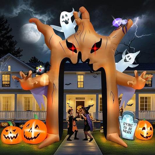 Kalolary 12FT Halloween Inflatables Archway Ghost Tree Outdoors Decoration, Dead Tree Arch Inflatable with Pumpkin Bat Spider Blow Up Yard Decoration with Build-in Lights for Garden Lawn Outdoor Decor