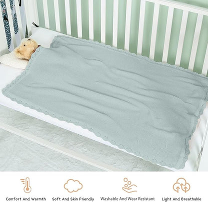 Cotton Baby Blankets 100% Knit Soft Warm Lace Toddler Newborn Nursery Receiving Blankets,30 X 40 Inches, Green