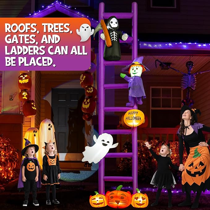 10.5 Ft Halloween Inflatable Decoration, Outdoor Blow Up Yard Fun Decor, Halloween Purple Ladders Built-in LED Lights for Outdoor All Hallows' Day Lawn Decor
