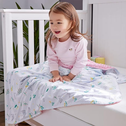 DaysU Silky Micro Soft Plush Baby Blankets for Girls with Print Floral Pattern and Soothing Raised Dots, Double Layer Bed Throws for Baby Crib, Butterfly Floral, Mint Green, 30x40 Inches