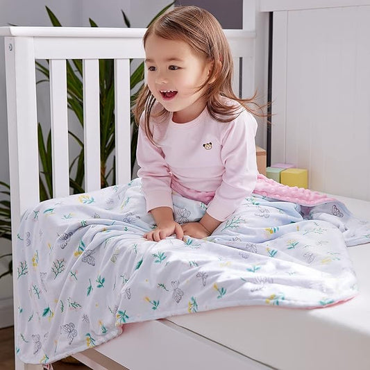 DaysU Silky Micro Soft Plush Baby Blankets for Girls with Print Floral Pattern and Soothing Raised Dots, Double Layer Bed Throws for Baby Crib, Butterfly Floral, Mint Green, 30x40 Inches