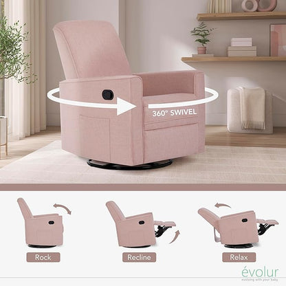 Evolur Glider Swivel Raleigh Upholstered Plush Seating, Rose
