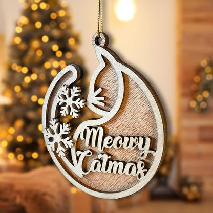 Meowy Catmas Wooden Christmas Ornament - Festive Cat-Themed Holiday Decoration for Cat Lovers - 2024