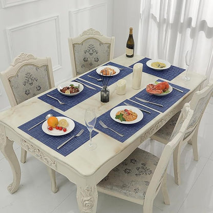 Leetaltree Blue Placemats Set of 8 - Heat Resistant Non-Slip Place mats for Dining Table, Washable Durable PVC Vinyl Woven Table Mats（Blue, 8）