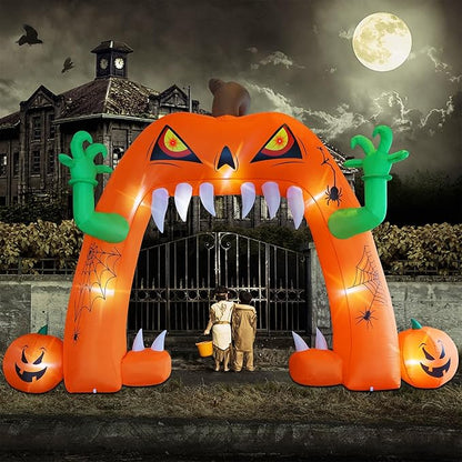Juegoal Halloween Inflatable Lighted Pumpkin Archway 13 FT(L) x 10 FT(H), Giant Jack-O-Lantern Lawn Arch with Build-in LED, Animated Halloween Yard Prop, Outdoor Holiday Blow up Decor