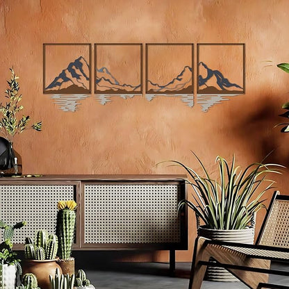 ESTART 4 PCS Metal Mountain Wall Art, Large Mountains Wall Decor, Mountain Forest Decorative Painting Suitable For Living Room Bedroom Office Indoor And Outdoor