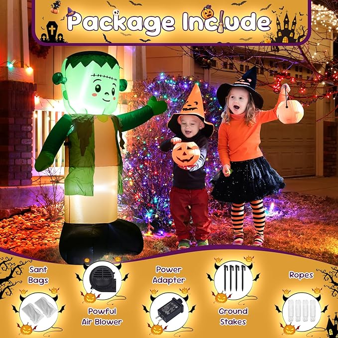 4FT Green Ghost Halloween Inflatable Decor Halloween Parties Holiday Decor Blow Up Decoration with LED Lights Indoor Outdoor Yard Graden Inflatable Decor