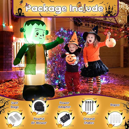 4FT Green Ghost Halloween Inflatable Decor Halloween Parties Holiday Decor Blow Up Decoration with LED Lights Indoor Outdoor Yard Graden Inflatable Decor