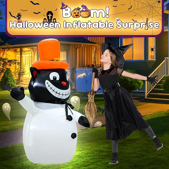 4FT Cat Halloween Inflatable Decoration Halloween Blow Up Decor with LED Lights Indoor Outdoor Graden Yard Party Holiday Decor