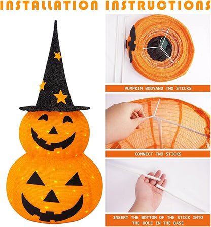 NEROSUN Halloween Decorations, 3 FT Pop Up Collapsible Pumpkin, Pre-Lit 50 LED Lighted Pupmkin Man with Star Hat, Jack o' Lantern with Metal Stand for Outdoor Indoor Garden Yard Home Party Decor