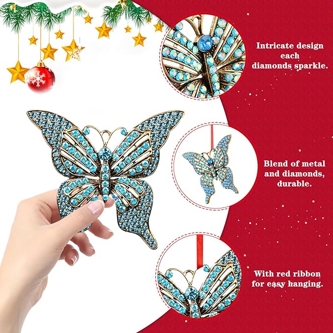 WhatSign Monarch Butterfly Christmas Ornament - Blue Glitter Ornaments for Christmas Tree Decorations Gifts for Women Girls Sister