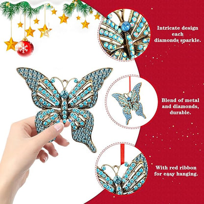 WhatSign Monarch Butterfly Christmas Ornament - Blue Glitter Ornaments for Christmas Tree Decorations Gifts for Women Girls Sister