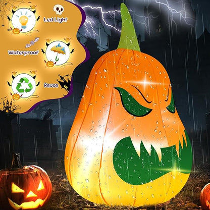 4FT Pumpkin Halloween Inflatable Decor Blow Up Decoration with LED Lights Perfect for Halloween Parties Holiday Indoor Outdoor Yard Graden Inflatable Decoration