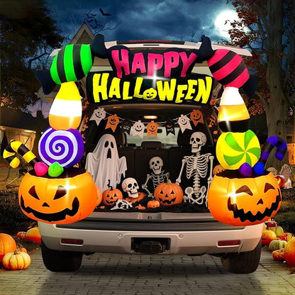 Kalolary 6FT Height Halloween Inflatables Trunk or Treat Car Decorations, Candy Pumpkin Arch Blow up Decorations with Built-in LED Lights Up for Halloween Party Lawn Yard SUV Car Luggage Decor