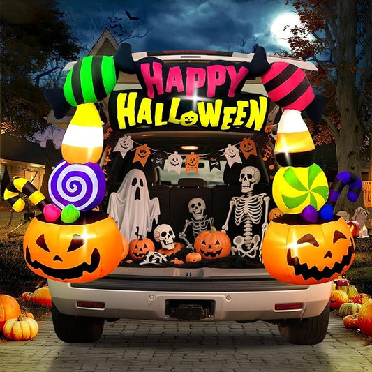 Kalolary 6FT Height Halloween Inflatables Trunk or Treat Car Decorations, Candy Pumpkin Arch Blow up Decorations with Built-in LED Lights Up for Halloween Party Lawn Yard SUV Car Luggage Decor