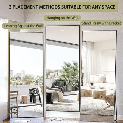 BEAUTYPEAK Full Length Mirror, 71"x26" Standing Hanging or Leaning Against Wall Floor Mirrors Body Dressing Wall-Mounted for Living Room, Bedroom with Aluminum Alloy Thin Frame, Black