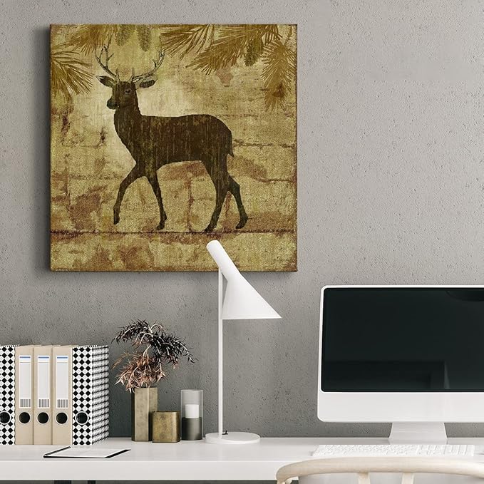 Canvas Wall Art Animals Theme for Home Décor, Country Deer Wall Art, Ready to Hang, 16'' x 16''