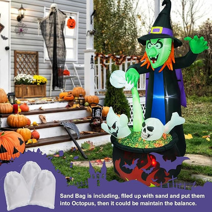 CAMULAND Halloween Decorations Outdoor, Halloween Inflatable Blow Up Witch Pouring Magic Water Decor with Built-in LED Lights Trick or Treat for Indoor Lawns Yards Party Home