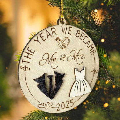 Mr and Mrs 2025 Wedding Gifts - First Christmas Married Ornament for Couples, Bride - Easily Add Personal Name With Marker (Not Included)