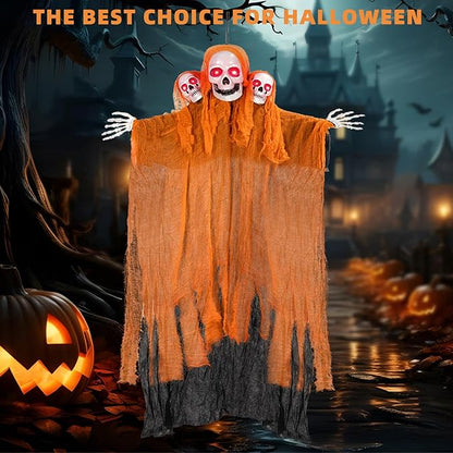 Halloween Decorations Outdoor and Indoor,Halloween Hanging Ghosts,Scary Grim Reaper Skeleton with Light-Up Eyes and Creepy Sound,Scary Party Decorations for Yard,Lawn,Haunted House Decor