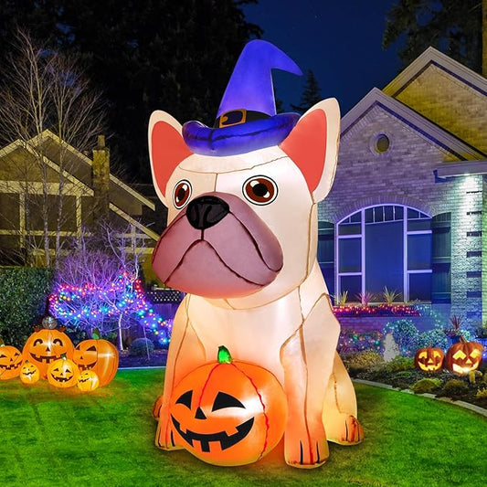5Ft Halloween Inflatables Decorations Build-in Bright LEDs Blow Up Yard Pumpkin with Witch Hat Halloween Decorations Outdoor Clearance Decor for Holiday Party Indoor Garden Lawn Home