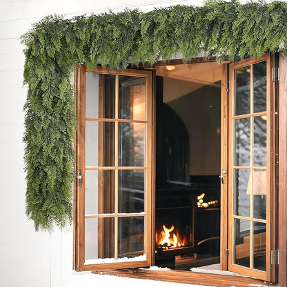 16FT Real Touch Cedar Garland for Fireplace - Artificial Christmas Garlands Realistic Faux Greenery Fake Pine Needles Garland for Holiday,Table, Window,Mantel,Stairs, Home,Indoor Outdoor Decor (1PCS)