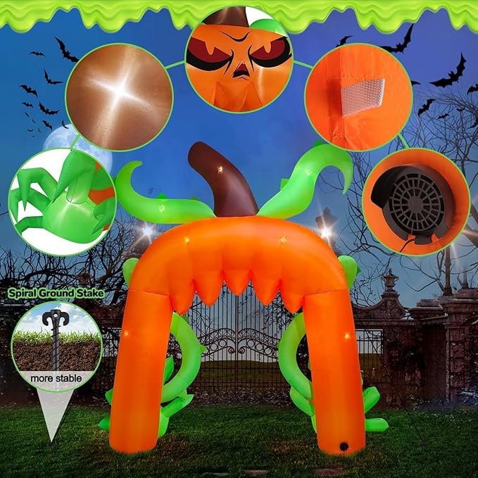 Kalolary 12FT Halloween Archway Inflatables, Giant Pumpkin Arch Inflatable with LED Light Scary Halloween Outdoor Blow Up Decoration for Lawn Garden Yard Holiday Party Decor