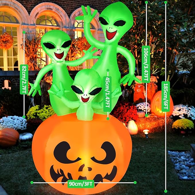 CAMULAND 6FT Halloween Inflatable Pumpkin Alien Decorations Outdoor,Halloween Inflatable Blow Up Decor with Built-in LED Lights Outdoor Inflatable Decoration for Garden, Lawn, Yard, Party 6FT Hall