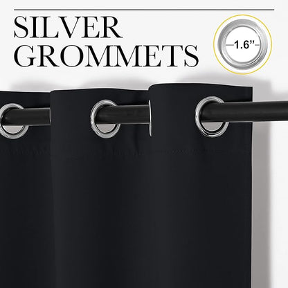 NICETOWN Halloween Blackout Draperies Window Curtain Panels, Autumn/Winter Thermal Insulated Solid Grommet Blackout Curtains/Drapes for Cafe (Set of 2, 34 inches by 84 inches, Black)