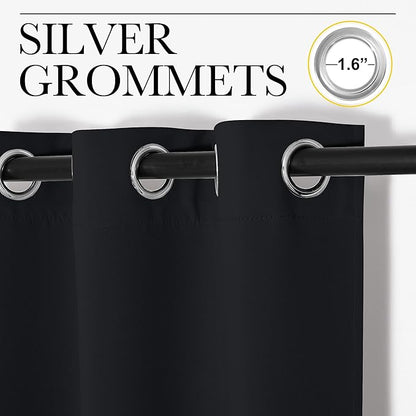 NICETOWN Halloween Cafe Blackout Curtains and Drapes for Shack, 2 Panels, 29 inches Wide by 40 inches Long,Black, Solid Thermal Insulated Grommet Blackout Drapery Panels for Window