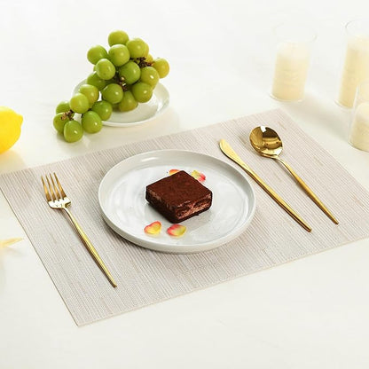 Leetaltree Pale Beige Placemats Set of 8 - Heat Resistant Non-Slip Place mats for Dining Table, Washable Durable PVC Vinyl Woven Table Mats（Pale Beige, 8）