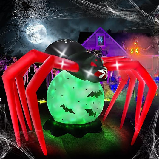 Kalolary 8FT Halloween Inflatable Spider Outdoor Decoration Blow Up Yard Decoration Scary Spider Inflatable with Built-in Green Flashing Light for Garden Lawn Indoor Outdoor Party Decor