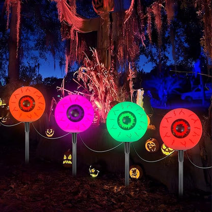 Halloween Eyeball Lights Outdoor,4PCS 3D Eyeball Pathway Lights with Stake,Waterproof Cute C7 Outdoor Light Up Eyes for Halloween Bushes Driveway Garden Yard Lawn Decor