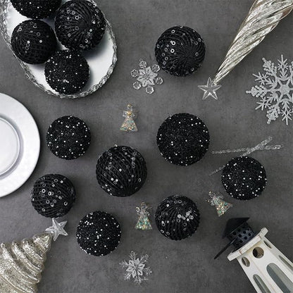 3.15" Christmas Ball Ornaments Glitter Shatterproof Christmas Tree Ornaments Sequin Xmas Hanging Balls Decorations for Wedding Party Holiday(Black)