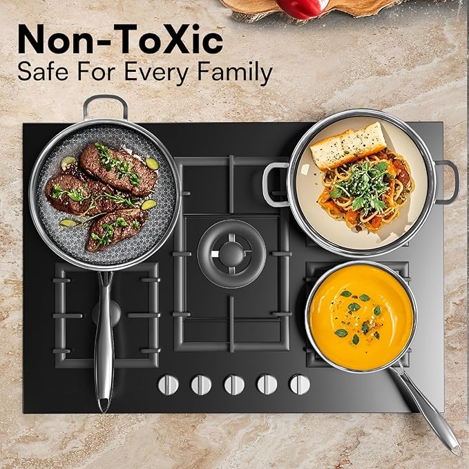 Non Stick Frying Pans with lid, 10 inch Hybrid Frying Pans Nonstick, non stick Stainless Steel Skillets, Dishwasher and Oven-Safe, nonStick Cookware, Induction Compatible Cooking Pan