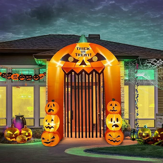 9.5 Feet Halloween Inflatable Pumpkin Arch Kalolary Pumpkin High Gate with LED Light, Halloween Blow up Outdoor Indoor Decorations Holiday Yard Lawn Inflatables Decor for Home Family Halloween Party
