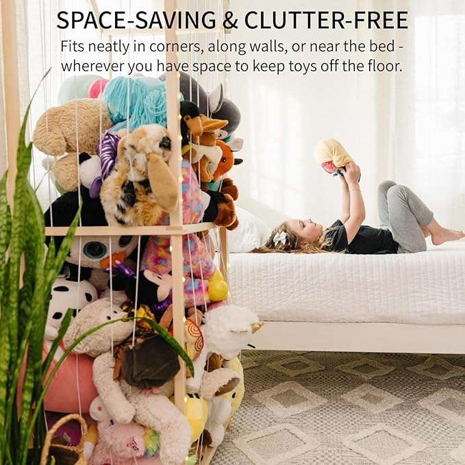 PUTSKA Extra Large Stuffed Animal Storage Zoo with LED Lights - Wooden Stuffed Animal Holder and Organizer, Stuffy & Plushies Storage, Space-Saving Plush Toy Holder for Nursery, Playroom or Kids Room