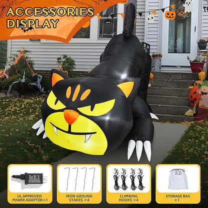 7FT Dia Halloween Inflatable Black Cat with Build-in LED Lights, Blow up Black Cat Inflatable Outdoor Indoor Decoration Large Party Yard Decoration