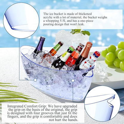 Ice Bucket 2 PCS,Acrylic Ice Buckets for Parties, Mimosa Bar Supplies Beverage Tub and Scoops for Champagne Beer Sparkling Wine Cocktails（5.5L）Extra Large Model (Blue)