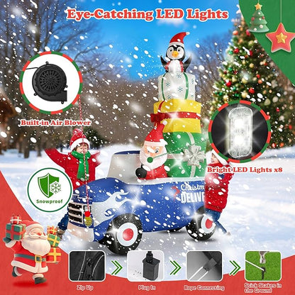 Christmas Decorations Outdoor Inflatables 10FT Christmas Car with Gift Package Inflatable Decor with Build-in LEDs Blow Up for Christmas Party Indoor Outdoor Yard Garden Lawn Patio