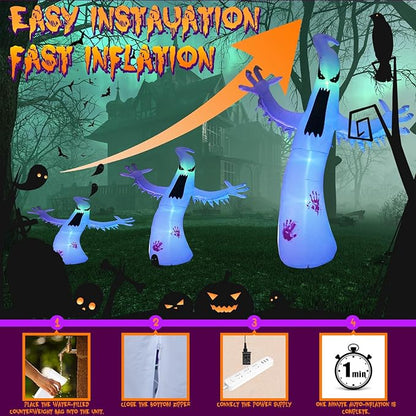 Gardwin 12ft High Halloween Inflatable Ghost Outdoor Decoration, Halloween Blow Up Yard Decoration with Built-in 4 Color LED, Inflatable Halloween Decorations for Indoor and Outdoor Party, Garden Lawn