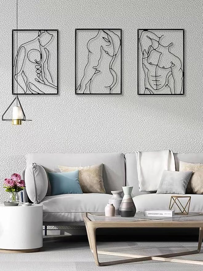SIETIOJI 3 Pcs Black Wall Art Decor - Real Metal Modern Minimalist Male Body Shape Wall Art for Living, Kitchen, Bedroom Walls