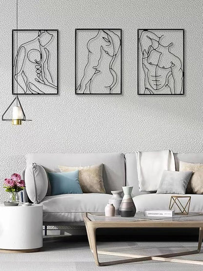 SIETIOJI 3 Pcs Black Wall Art Decor - Real Metal Modern Minimalist Male Body Shape Wall Art for Living, Kitchen, Bedroom Walls