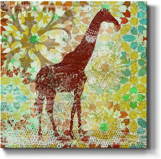 Colorful Animals Painting Wall Art on Canvas Modern Abstract Artwork, Bali Giraffe Wall Art, Ready to Hang, 40'' x 40''