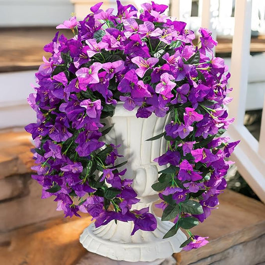 Bougainvillea Artificial Hanging Flowers Plants for Outdoors Decoration, 2pcs Fake Flowers Silk Bougainvillea Vines Realistic UV Resistant Faux Flowers for Outdoor Planters Porch Patio, Mix
