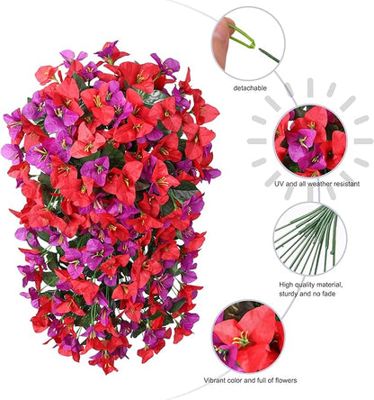 Faux Bougainvillea Artificial Flowers Plants for Outdoor Outside Spring Decoration, 2pcs Fake Silk Long Trailing Vines UV Resistant Realistic for Front Door Porch Planter Urn Patio Balcony Yard, Mix