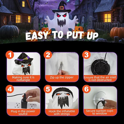 5 FT Halloween Decorations Window Inflatable Ghost with Build-in LEDs, Blow Up Flying Ghost, Blow Up Flying Ghost Broke Out from Windows for Halloweeen,Outdoor, Yard, Garden, Lawn Decoration
