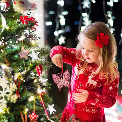 PETCEE Pink Butterfly Christmas Ornaments - 2025 Butterfly Hanging Ornaments for Christmas Tree Decorations Pink Keepsake Gifts for Girls Friends Daughter Sister Mother Granddaughter Grandma
